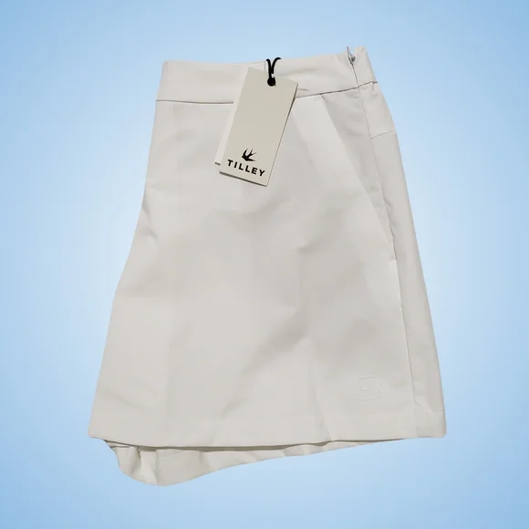 TILLEY Tech Stretch Woven Inverted Front Pleat Skort Women Large White NWT - Picture 3 of 5